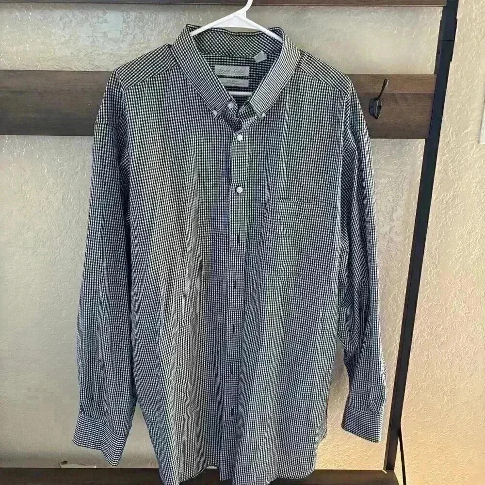 Roundtree & Yorke Gold Label Men's Black/White Checkered Dress Shirt Size 2XB